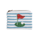 Striped pouch with golf flag and ball design on a white background