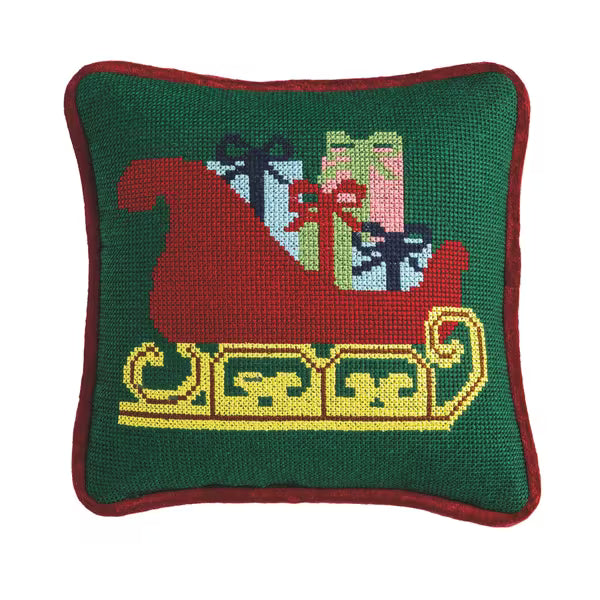 Sleigh Needlepoint Mini Pillow