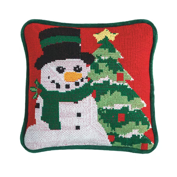 Snowman Needlepoint Mini Pillow