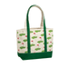 Tote bag with golf course pattern and green accents on a white background