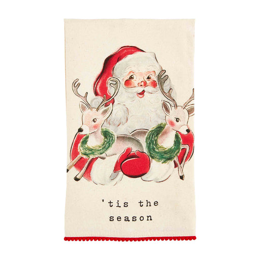 Vintage Santa Holding Deer Mini Pom Towel