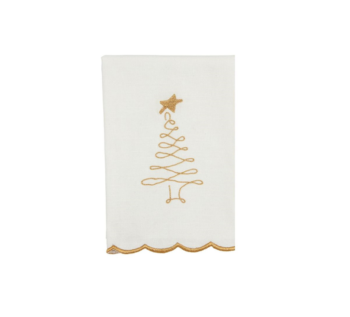 Tree Gold Embroidery Scallop Towel