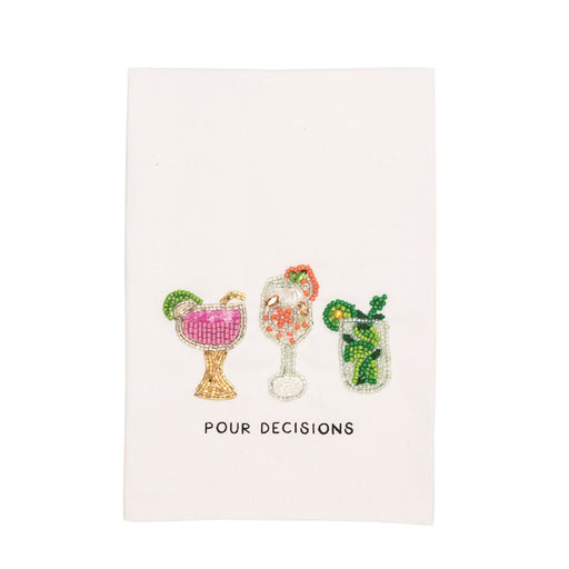 Card with cocktail illustrations and 'Pour Decisions' text on a light background