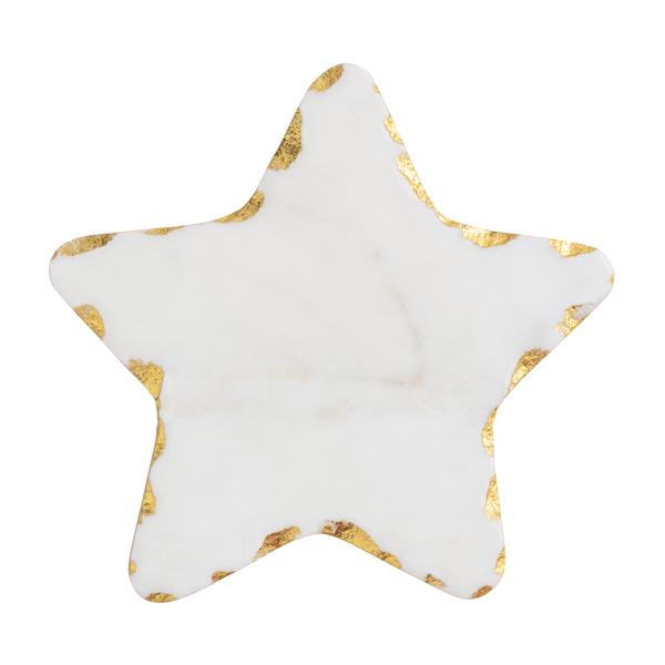 Star-shaped object with gold accents on a white background