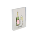 Decorative wall art with a painting of a champagne bottle and glasses on a white background.