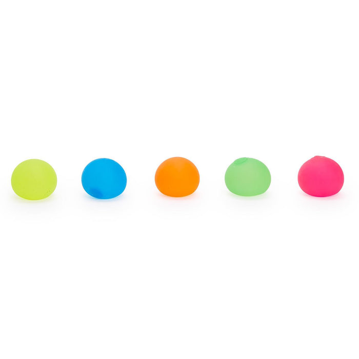 Five colorful round objects on a white background