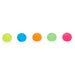 Five colorful round objects on a white background