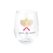 Clear glass with tennis racket design and 'game, sip, match' text on a white background