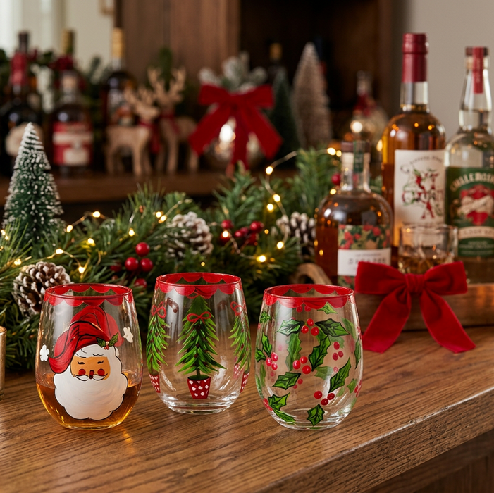 Santa Painted Wine Glass
