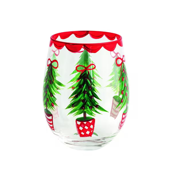 Tree Painted Stemles Wine Glass