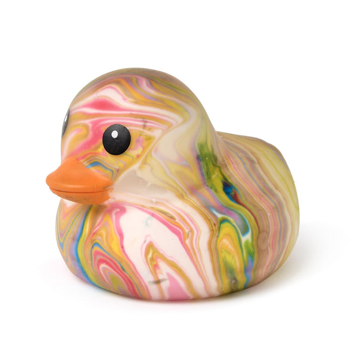 Colorful marbled rubber duck on a white background
