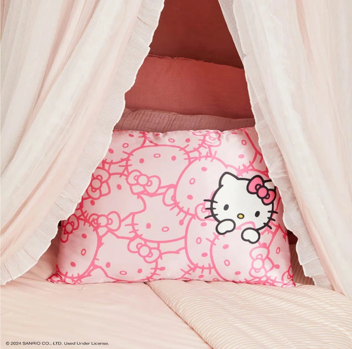 Hello Kitty X Kitsch Pink Hello Kitty Faces Satin Pillowcase