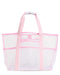 White tote bag with pink accents on a white background