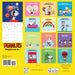 Peanuts-themed calendar with various illustrations and a yellow background