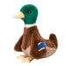 Plush toy duck with green head and brown body on a white background