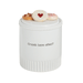 White cookie jar with decorative cookies on a white background