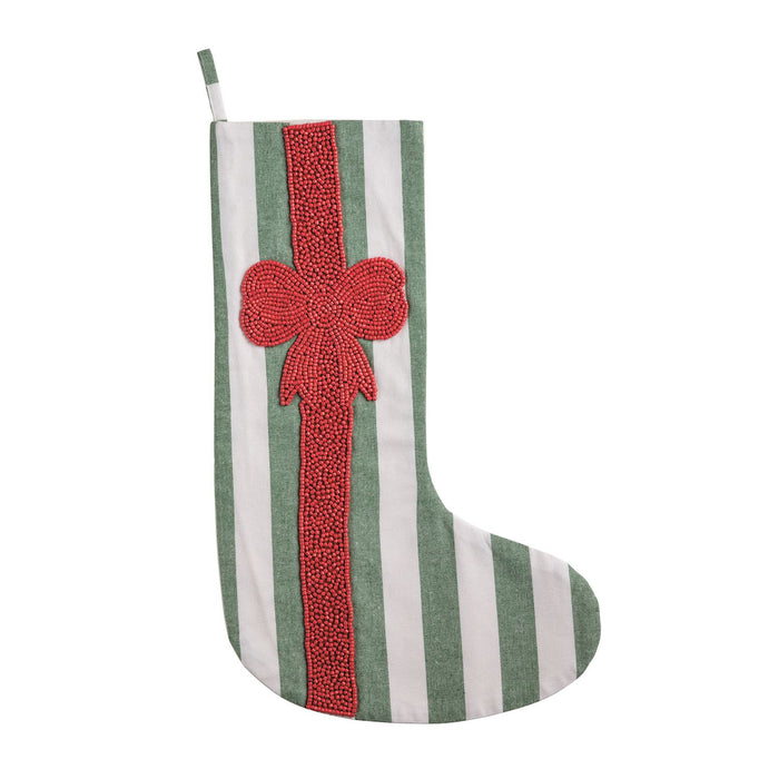 Christmas Bow Beaded Stocking