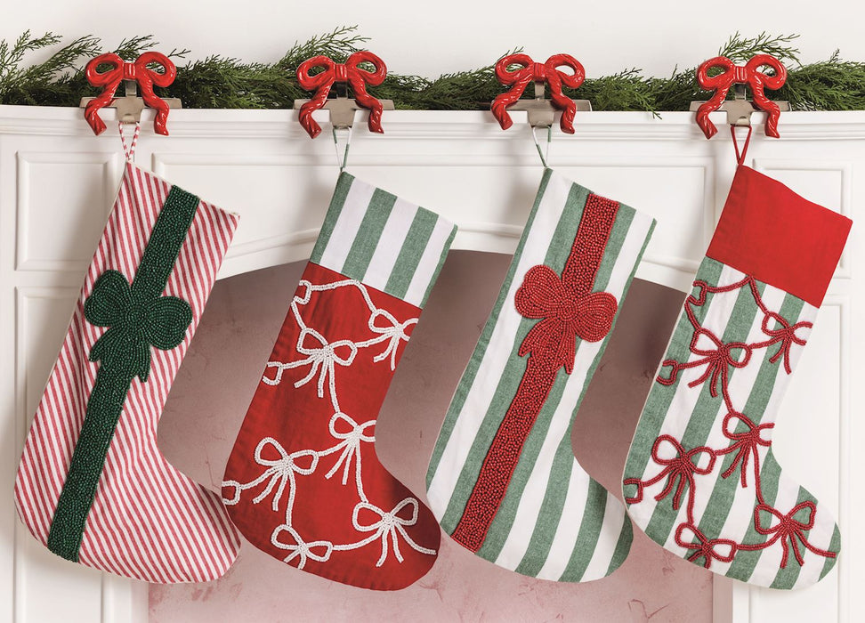 Christmas Bow Beaded Stocking