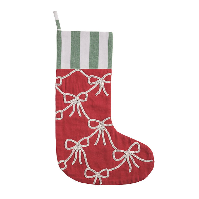 Christmas Bow Beaded Stocking