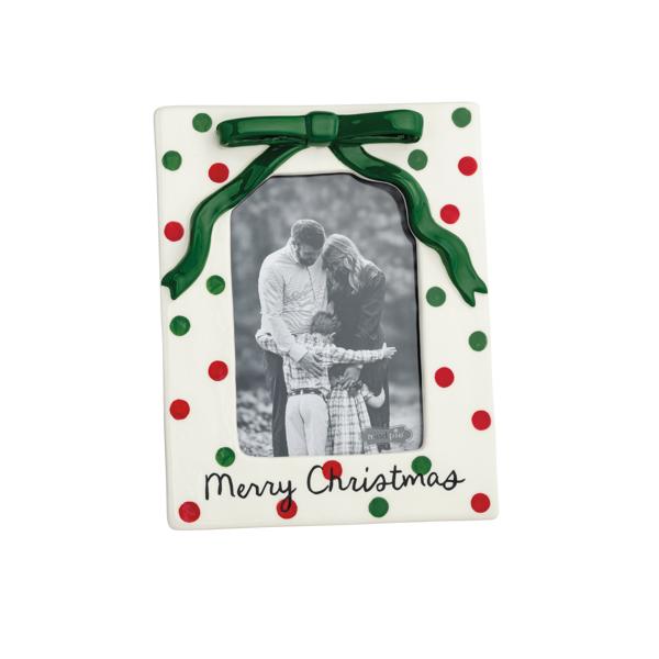 Christmas-themed picture frame with a photo of a couple and 'Merry Christmas' text.