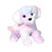 Plush toy dog with pastel gradient fur on a white background