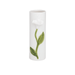 White cylindrical vase with green floral design on a white background