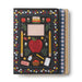 A Little Paper Co. school-themed notebook with a black cover decorated with a colorful floral border, red apples, yellow pencils, and school supplies, shown with patterned paper inserts on the right side.