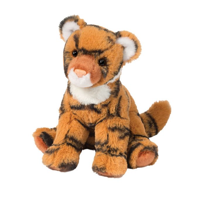 Plush tiger toy on a white background