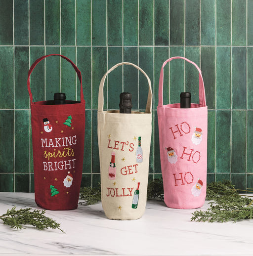 Embroidered Holiday Wine Bag