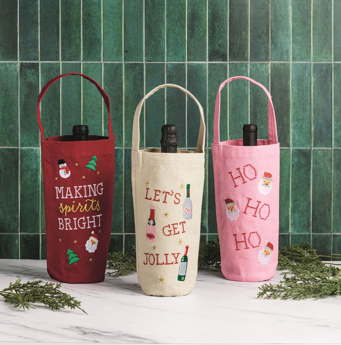 Embroidered Holiday Wine Bag