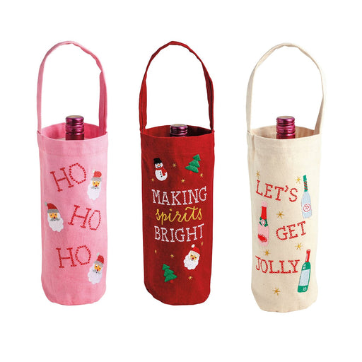 Embroidered Holiday Wine Bag