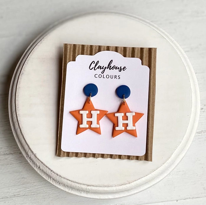Astros Star Polymer Clay Dangle Earrings