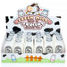 A retail display box filled with small novelty milk bottles labeled 'Fresh Milk 100% Squeishy Sensory Toy' on a white background.