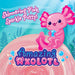 Pink axolotl with 'Amazing Axolotl' text and 'Shimmering Pink Sparkle Putty!' on a blue background