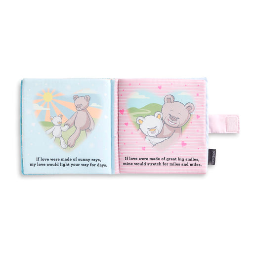 Children's book with teddy bear illustrations on a white background