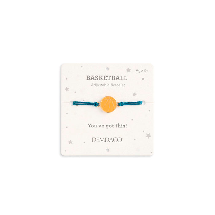 Basketball adjustable bracelet on a white card with text and Demdaco branding.