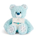 Light blue teddy bear with a tag on a white background