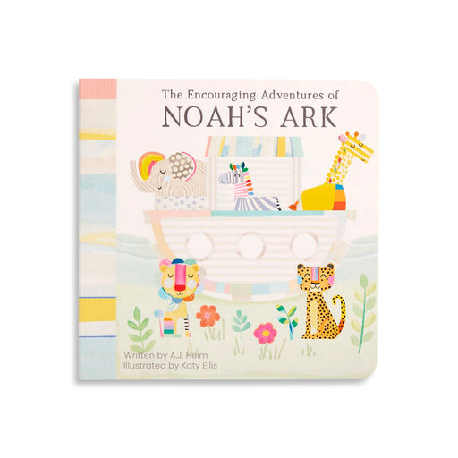 Children's book titled 'The Encouraging Adventures of Noah's Ark' with illustrations on a white background