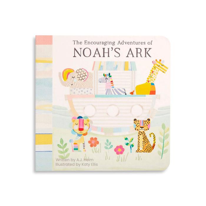 Children's book titled 'The Encouraging Adventures of Noah's Ark' with illustrations on a white background