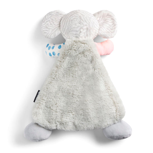 Plush toy with a white face, gray body, and pink cheeks on a white background