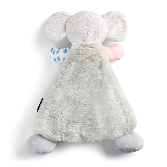 Plush toy with a white face, gray body, and pink cheeks on a white background