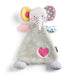 Plush elephant toy with colorful accents on a white background