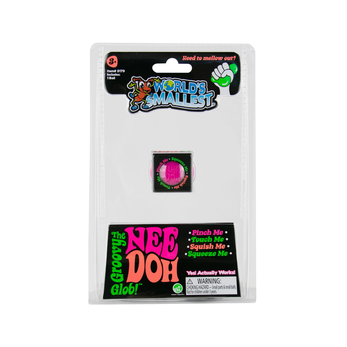 Package of 'The World's Smallest' Nee Doh Globi with colorful text and branding.
