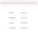A size chart graphic for Snoozies US Women's Shoe Sizes, showing a table mapping Small, Medium, Large, and X-Large to shoe sizes 5-6, 7-8, 9-10, and 11-12.