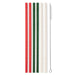 Set of red, green, and white straws with a cleaning brush on a white background