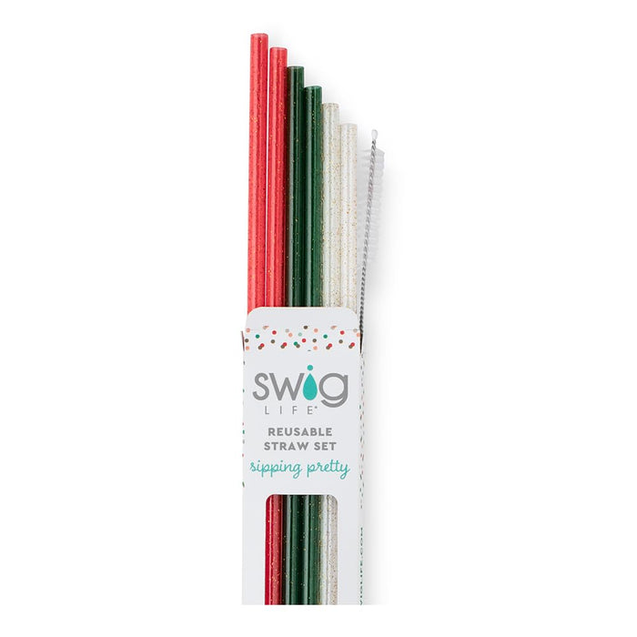 Packaged set of reusable straws with 'Swig Life' branding on a white background