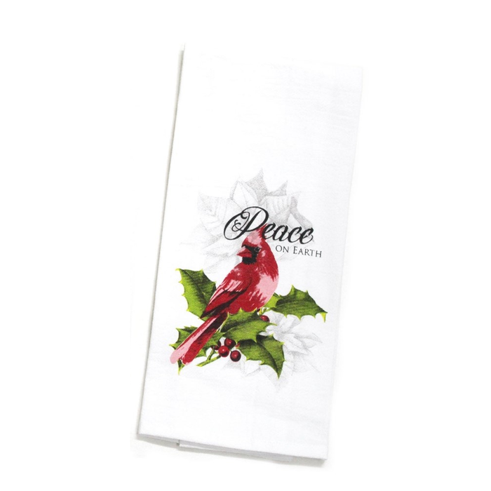 Christmas Flour Sack Tea Towels peace on Earth cardinal