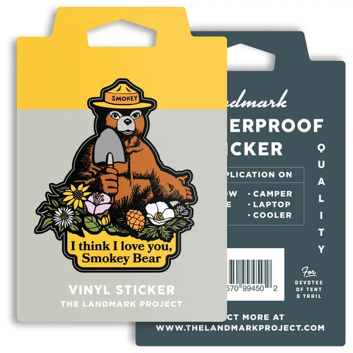 Vinyl sticker packaging with Smokey Bear design and product details.
