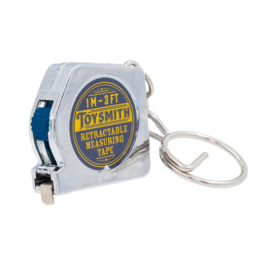 Retractable measuring tape keychain with 'Toysmith' branding on a white background