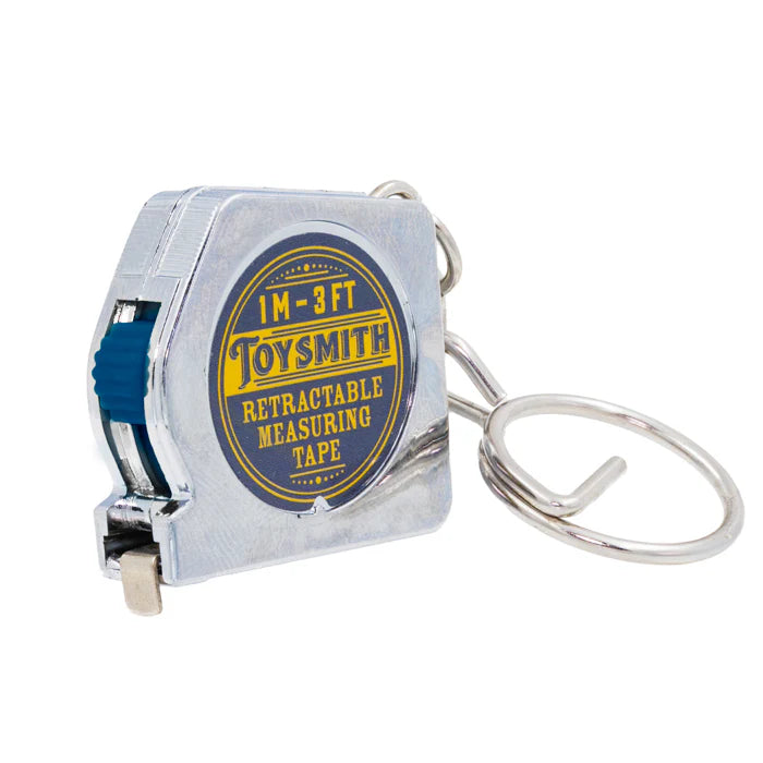 Retractable measuring tape keychain with 'Toysmith' branding on a white background